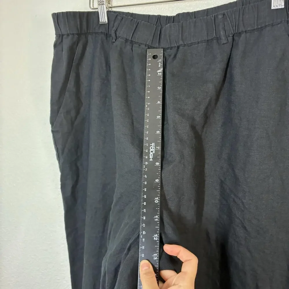 Quince Linen Pants Womens XL Black Wide Leg Elastic Waist Relaxed Pull On Casual